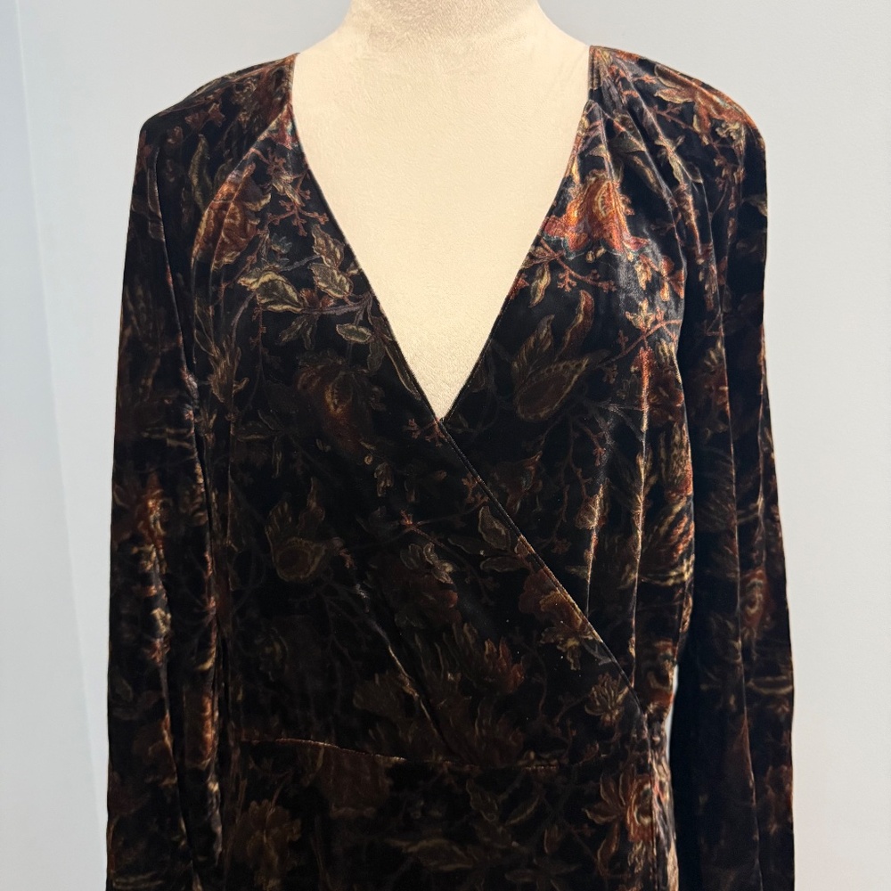 PAIGE Brown Estefani Printed Velvet Wrap Dress Sz L - Picture 2 of 12